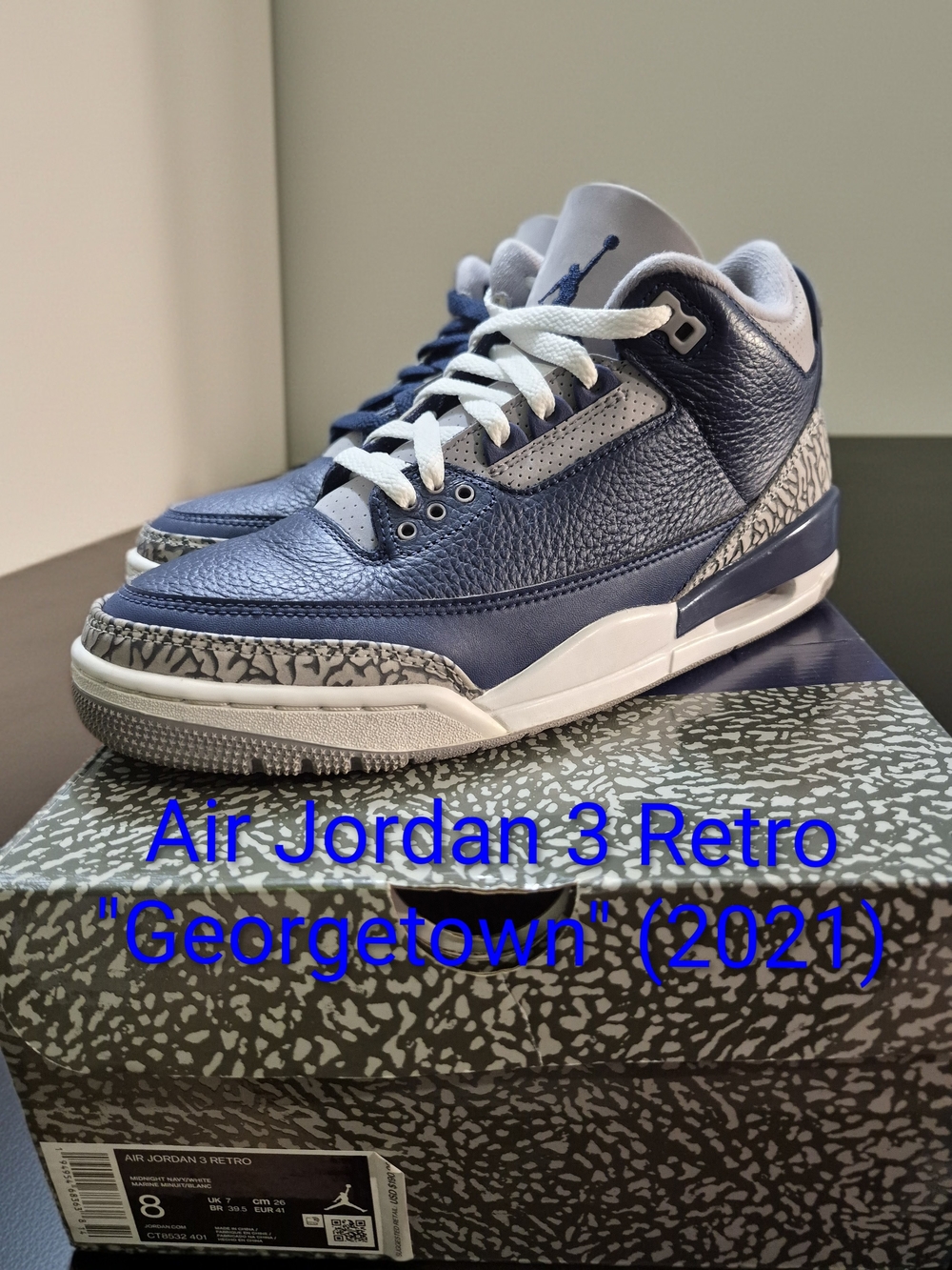 Air Jordan 3 Retro "Georgetown" (2021) M8/W9.5 EUC W/OG BOX